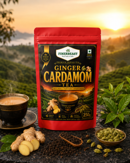 FINERBEAST Premium Ginger Cardamom Tea | Strong CTC Chai with Natural Ginger & Cardamom | Rich Aroma & Full-Bodied Taste | Perfect for Milk Tea | 500gm